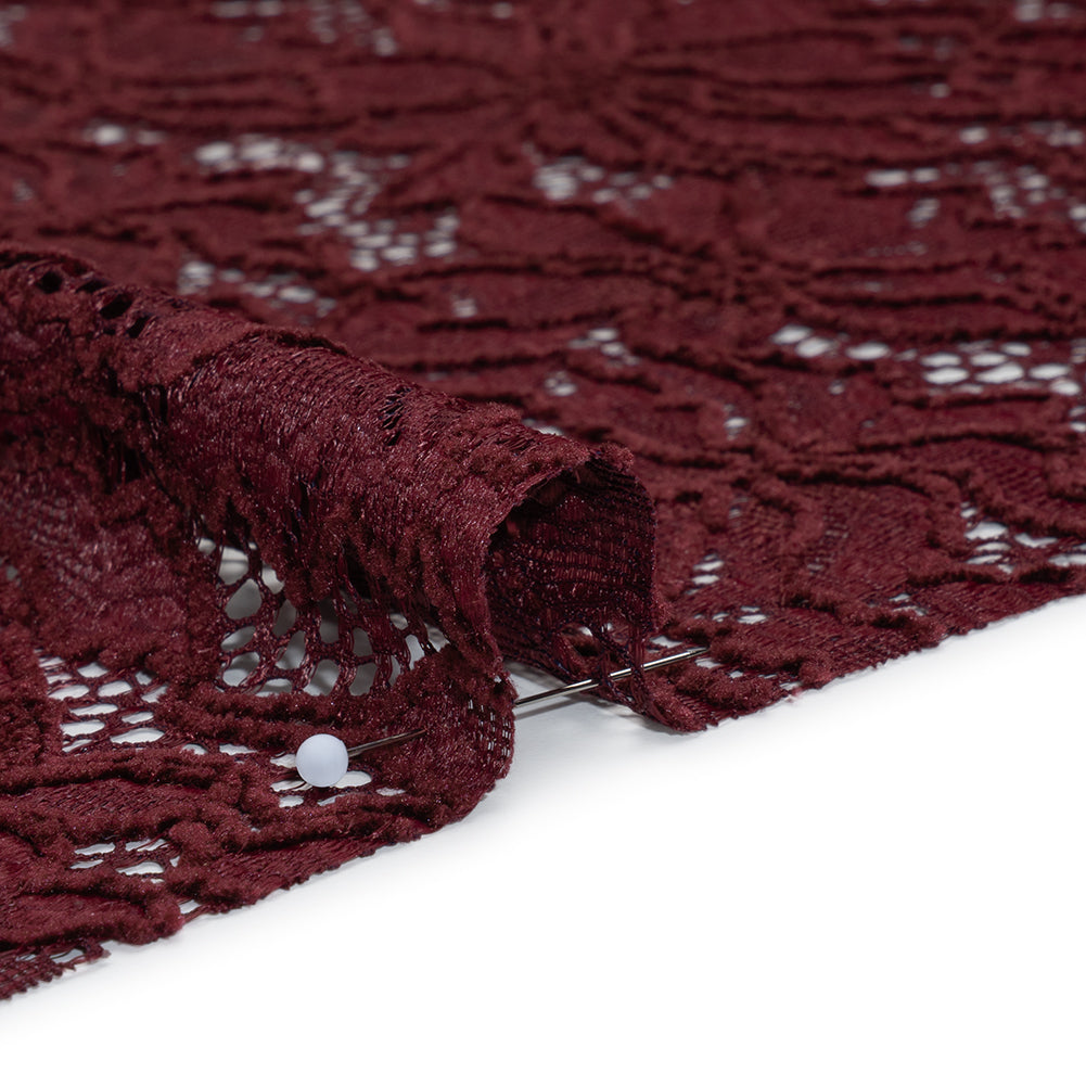 Stretch Chenille Corded Lace - Burgundy Floral - Deadstock Stretch Chenille Corded Lace - Burgundy Floral - Deadstock
