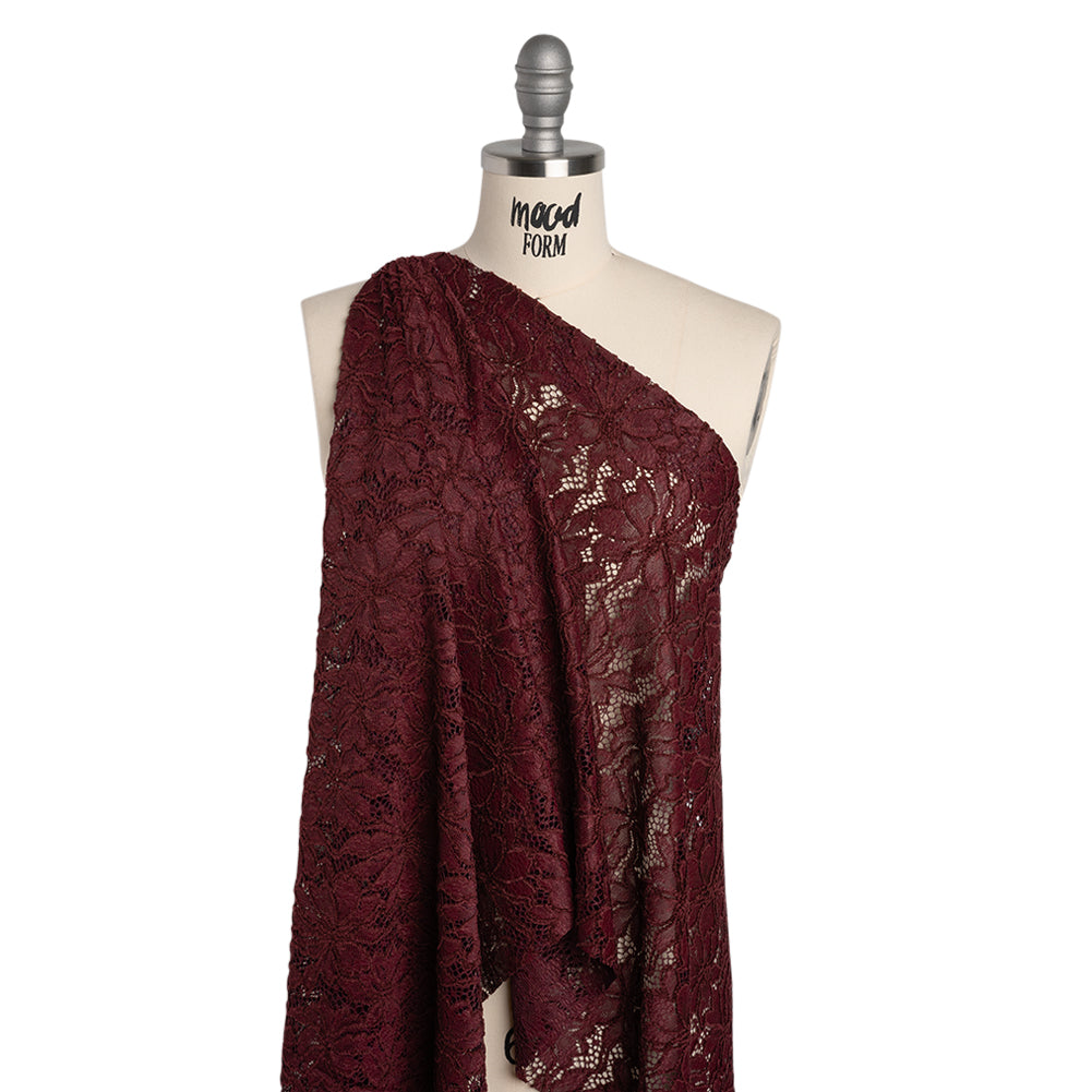 Stretch Chenille Corded Lace - Burgundy Floral - Deadstock Stretch Chenille Corded Lace - Burgundy Floral - Deadstock