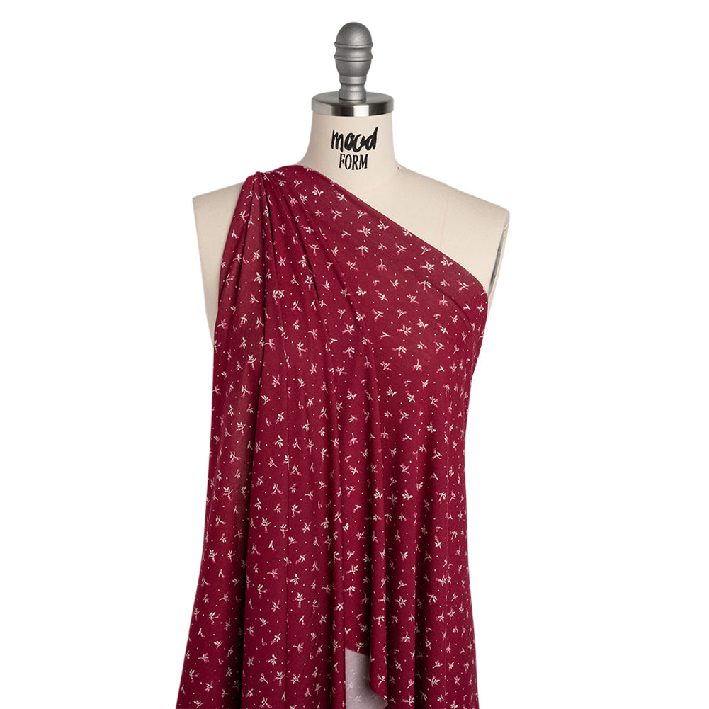 Stretch Modal Jersey Print - Cranberry, Pink and White Ditsy and Dots - Deadstock Stretch Modal Jersey Print - Cranberry, Pink and White Ditsy and Dots - Deadstock
