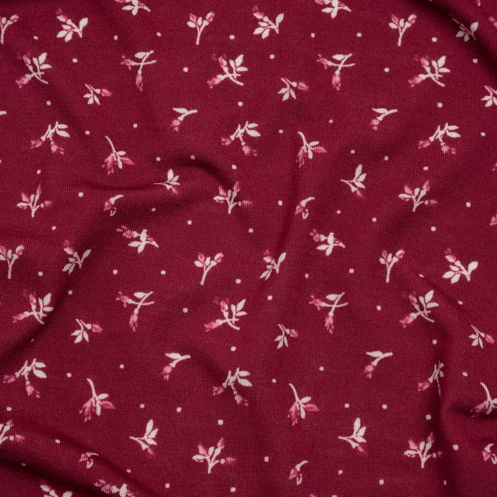 Stretch Modal Jersey Print - Cranberry, Pink and White Ditsy and Dots - Deadstock Stretch Modal Jersey Print - Cranberry, Pink and White Ditsy and Dots - Deadstock