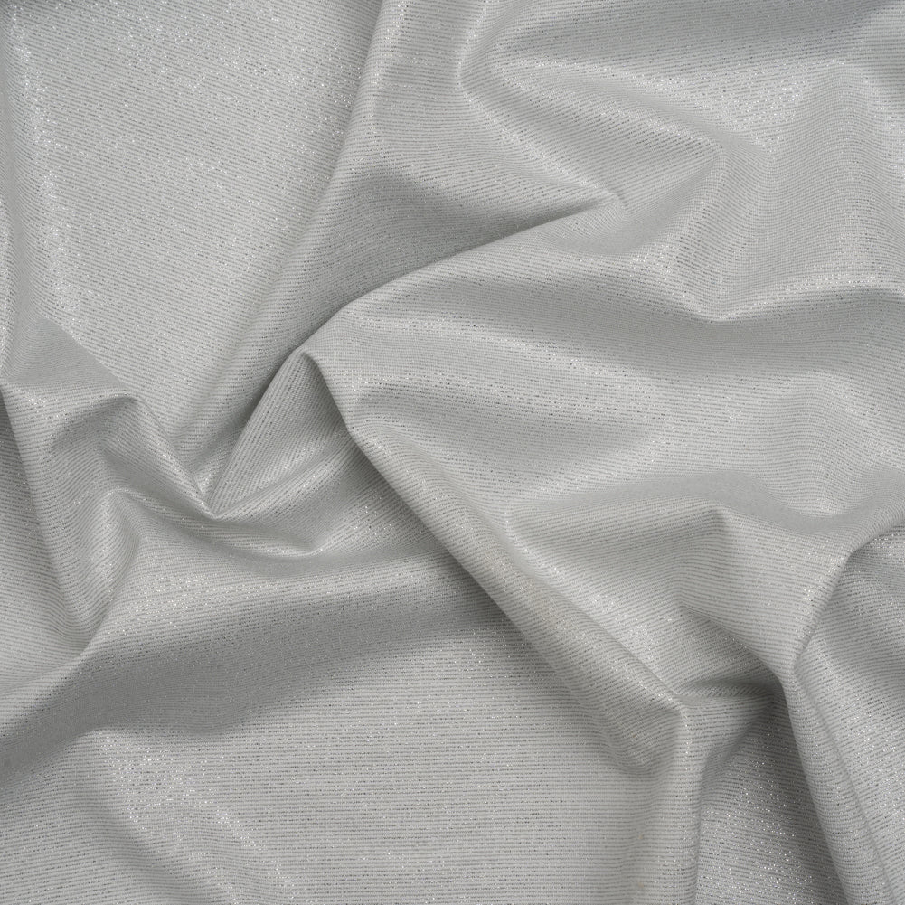 Metallic Stretch Nylon Jersey - White and Silver - Designer Deadstock Metallic Stretch Nylon Jersey - White and Silver - Designer Deadstock