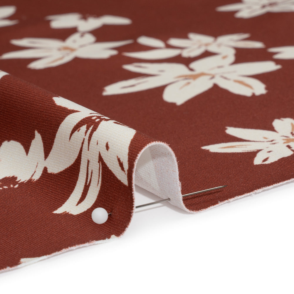 Stretch Nylon Jersey - Russet Brown and Cream Floral - Designer Deadstock - Detail Stretch Nylon Jersey - Russet Brown and Cream Floral - Designer Deadstock - Detail