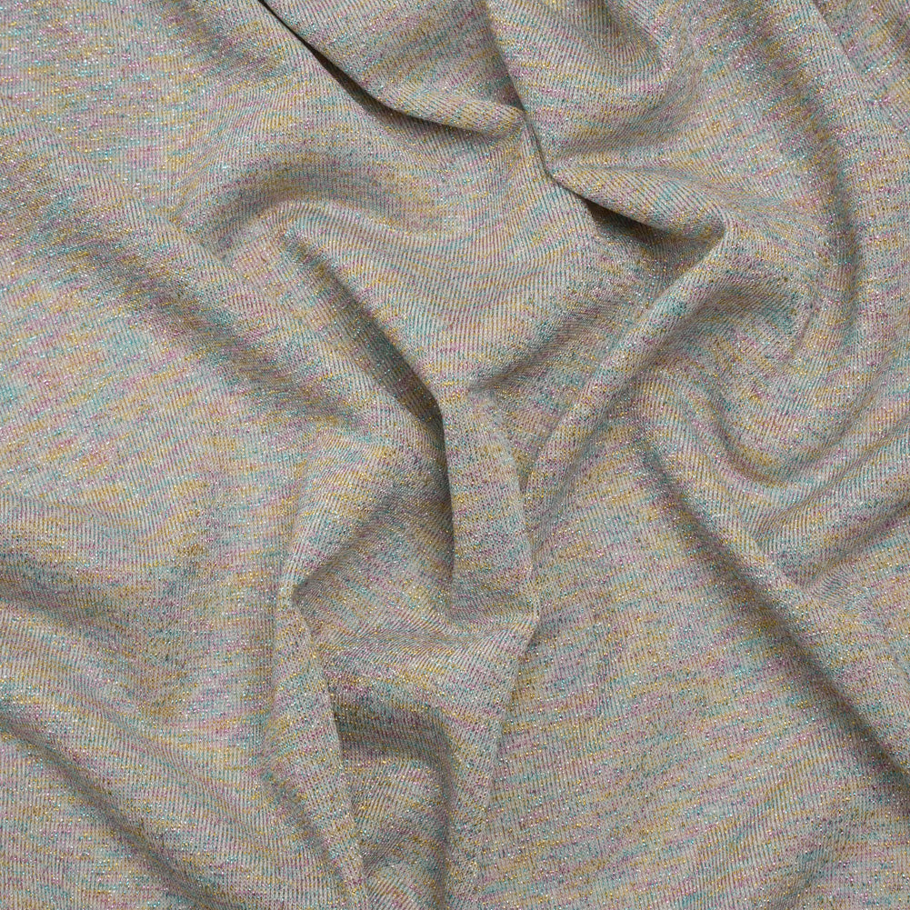 Metallic Stretch Rayon and Polyester Jersey - Heathered Gray and Pastel Primaries - Designer Deadstock Metallic Stretch Rayon and Polyester Jersey - Heathered Gray and Pastel Primaries - Designer Deadstock