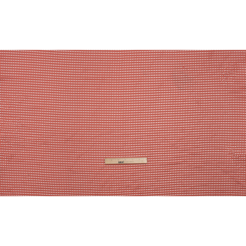 Stretch Polyester Eyelet Knit - Muted Coral Rows of Dots - Designer Deadstock Stretch Polyester Eyelet Knit - Muted Coral Rows of Dots - Designer Deadstock