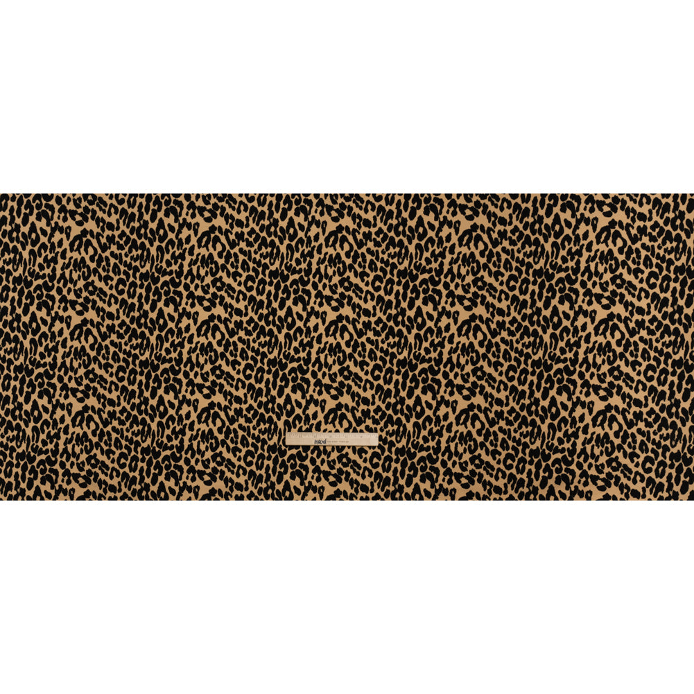 Stretch Polyester Jacquard Knit - Beige and Black Leopard Spots - Designer Deadstock - Full Stretch Polyester Jacquard Knit - Beige and Black Leopard Spots - Designer Deadstock - Full