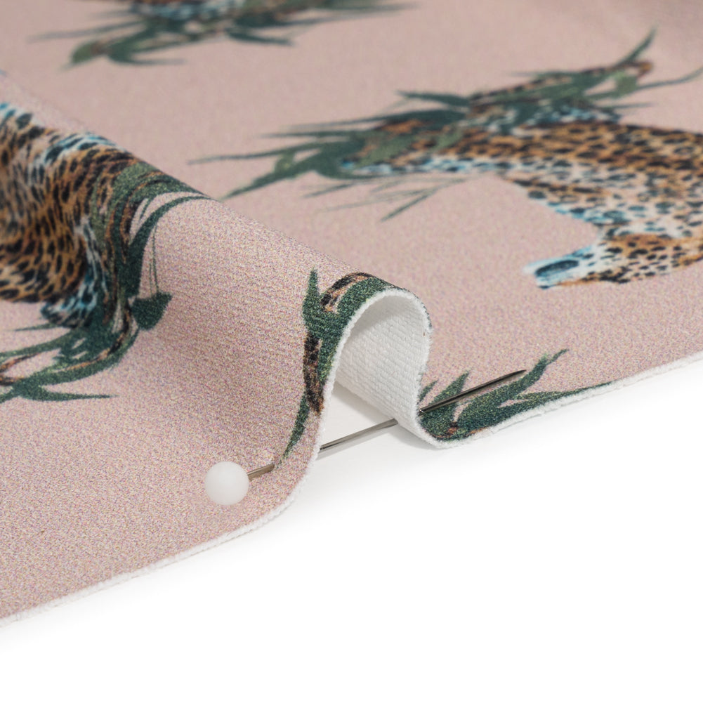 Stretch Nylon Swimwear Tricot - Beige, Brown and Green Leopard in Leaves - Designer Deadstock Stretch Nylon Swimwear Tricot - Beige, Brown and Green Leopard in Leaves - Designer Deadstock