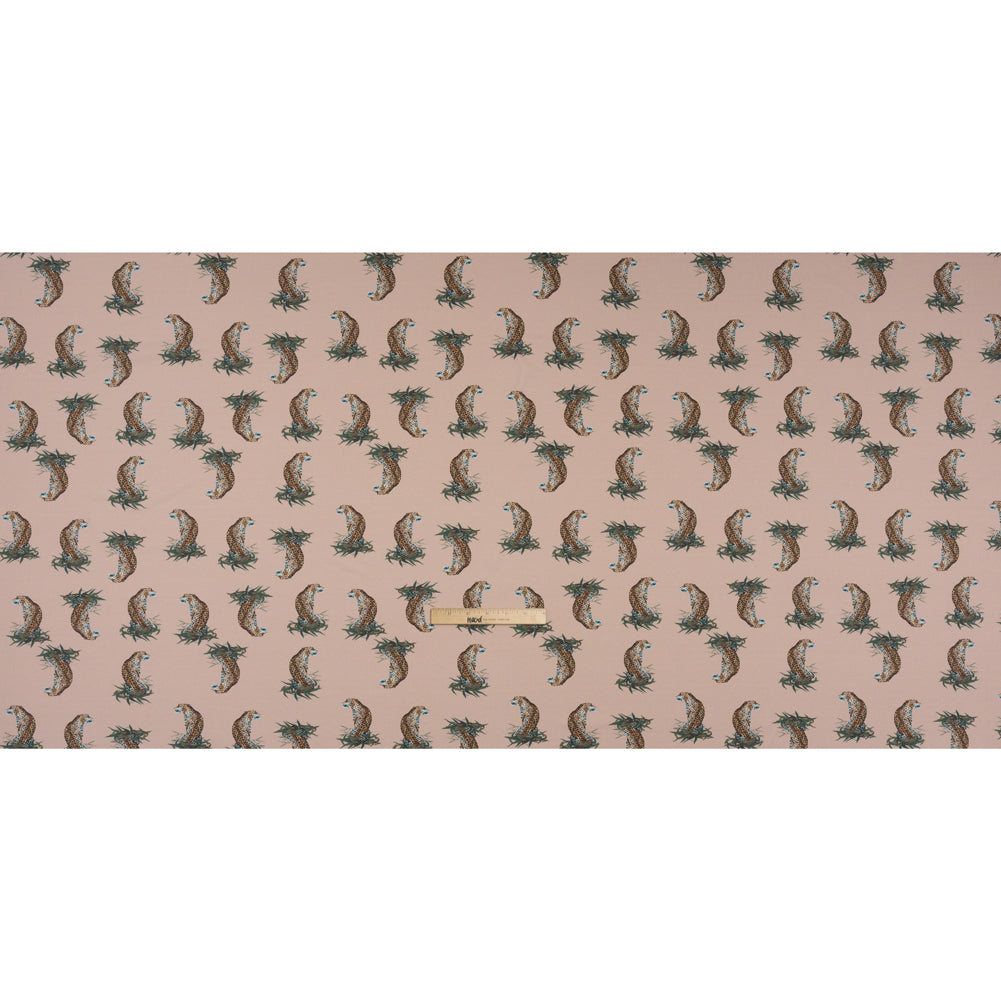 Stretch Nylon Swimwear Tricot - Beige, Brown and Green Leopard in Leaves - Designer Deadstock Stretch Nylon Swimwear Tricot - Beige, Brown and Green Leopard in Leaves - Designer Deadstock