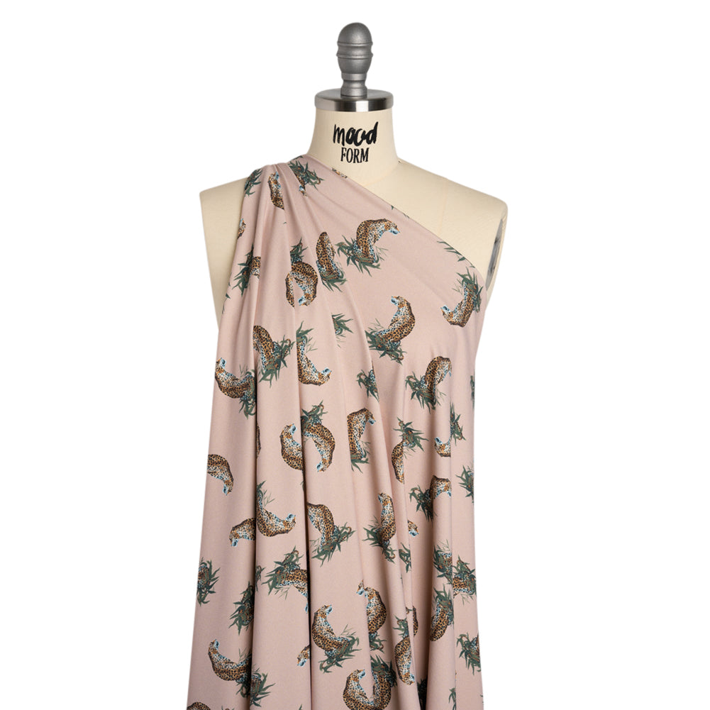 Stretch Nylon Swimwear Tricot - Beige, Brown and Green Leopard in Leaves - Designer Deadstock Stretch Nylon Swimwear Tricot - Beige, Brown and Green Leopard in Leaves - Designer Deadstock