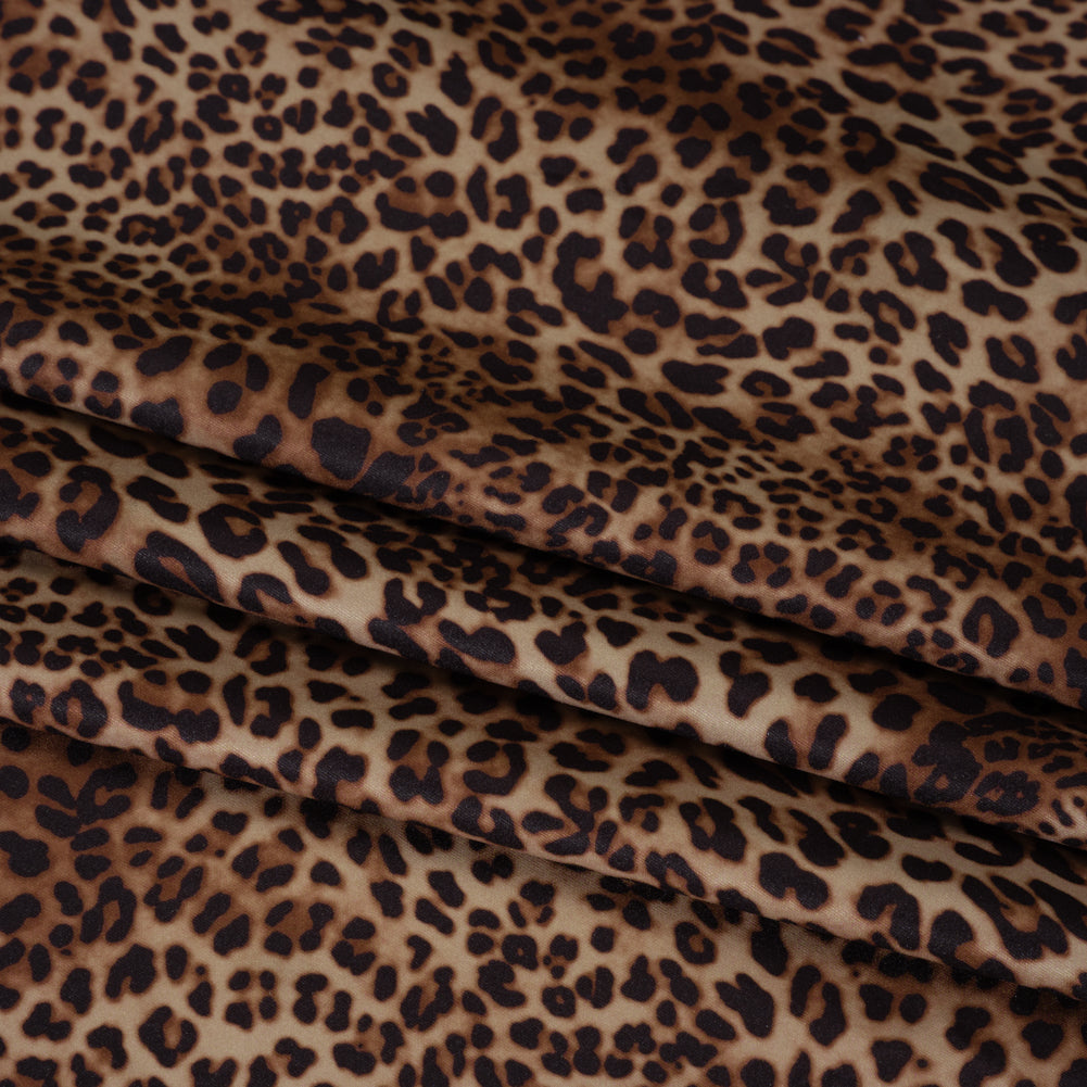 Stretch Nylon Interlock Knit - Beige, Brown and Black Leopard Print - Designer Deadstock Stretch Nylon Interlock Knit - Beige, Brown and Black Leopard Print - Designer Deadstock