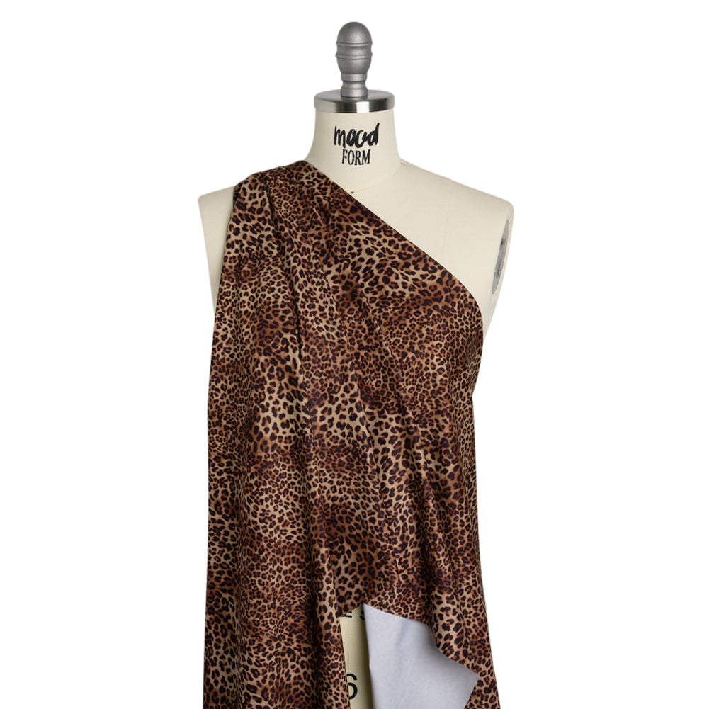 Stretch Nylon Interlock Knit - Beige, Brown and Black Leopard Print - Designer Deadstock Stretch Nylon Interlock Knit - Beige, Brown and Black Leopard Print - Designer Deadstock