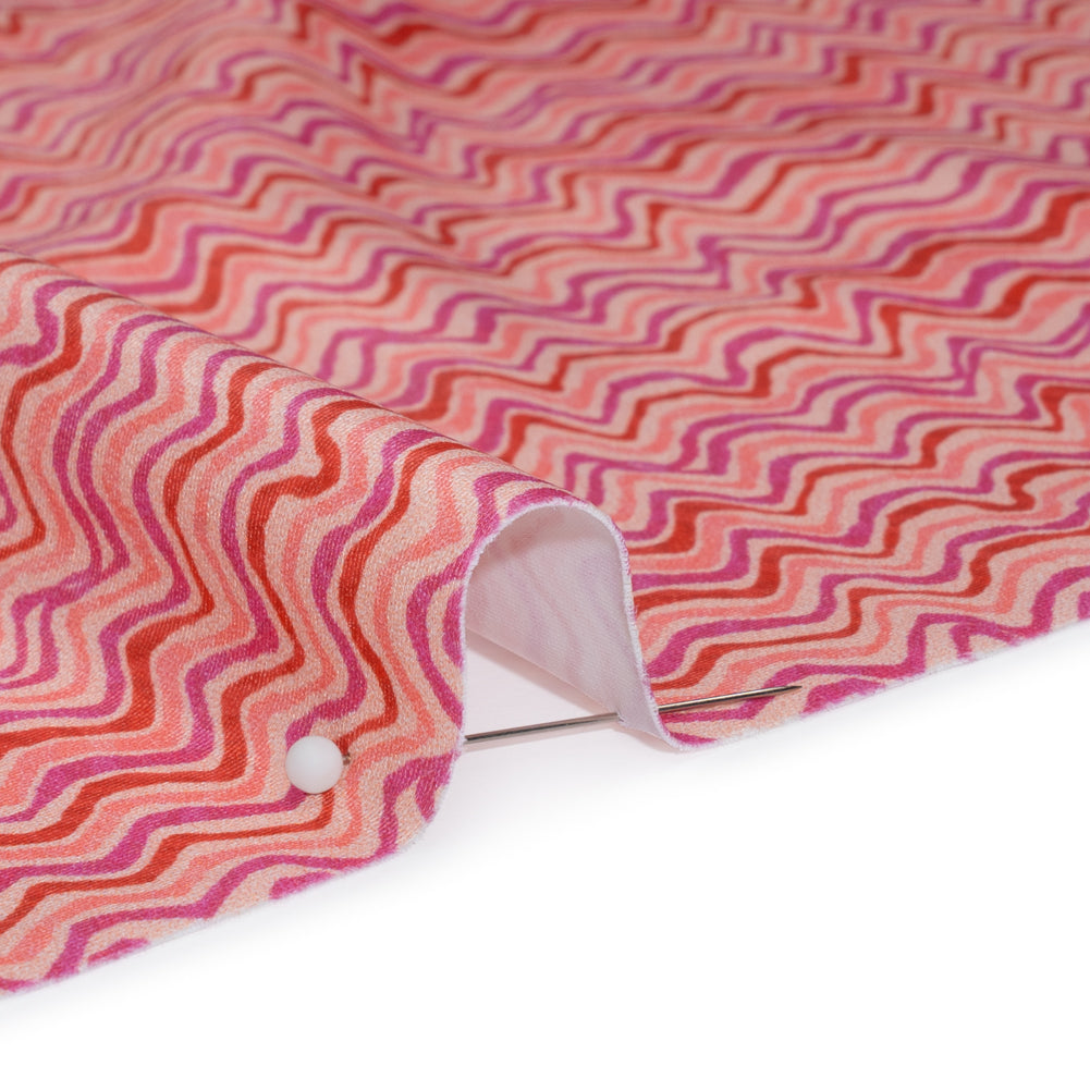Stretch Nylon Swimwear Tricot - Magenta, Red and Pink Wavy Lines - Designer Deadstock Stretch Nylon Swimwear Tricot - Magenta, Red and Pink Wavy Lines - Designer Deadstock