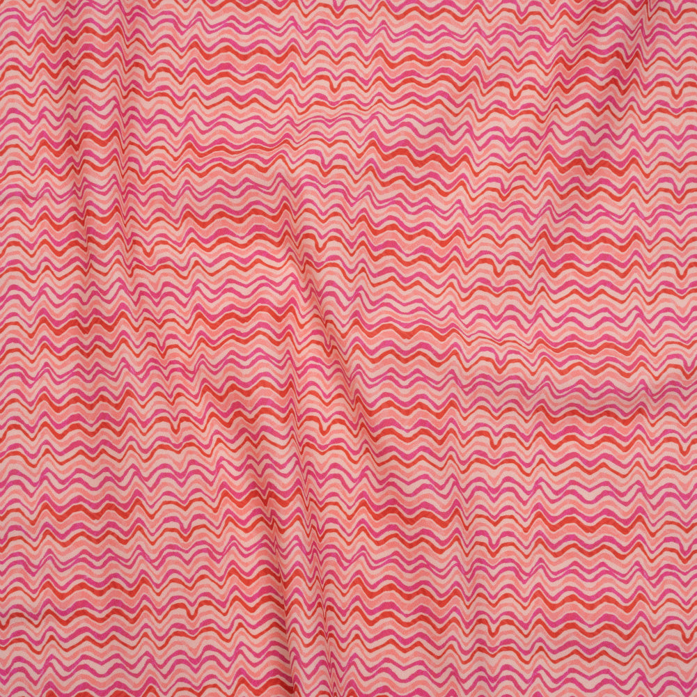 Stretch Nylon Swimwear Tricot - Magenta, Red and Pink Wavy Lines - Designer Deadstock Stretch Nylon Swimwear Tricot - Magenta, Red and Pink Wavy Lines - Designer Deadstock