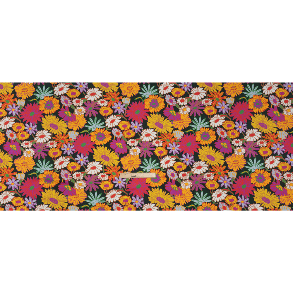 Stretch Polyester Jersey - Purple, Yellow and Red Funky Florals - Designer Deadstock - Full Stretch Polyester Jersey - Purple, Yellow and Red Funky Florals - Designer Deadstock - Full