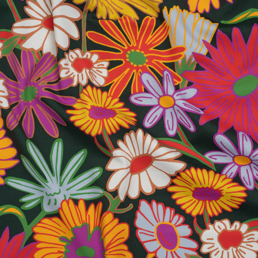 Stretch Polyester Jersey - Purple, Yellow and Red Funky Florals - Designer Deadstock Stretch Polyester Jersey - Purple, Yellow and Red Funky Florals - Designer Deadstock