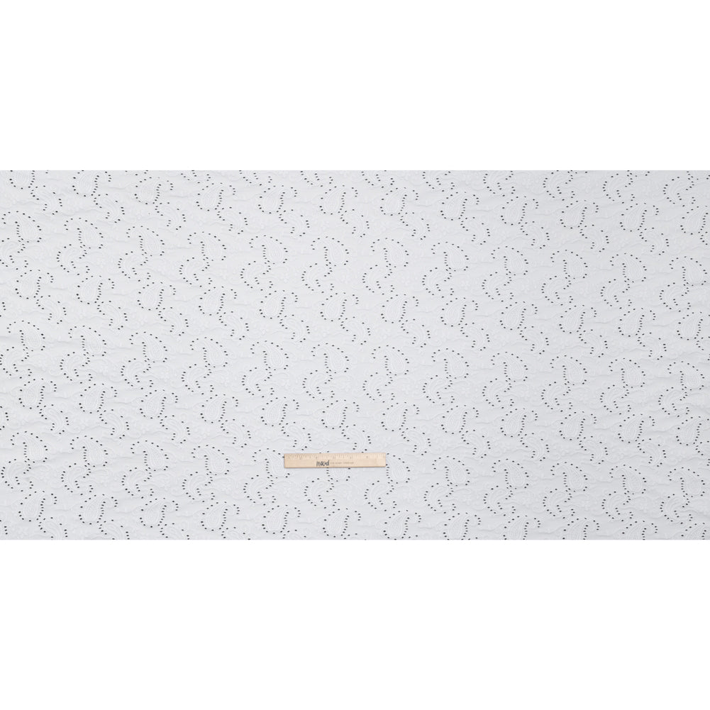 Stretch Nylon Eyelet Jacquard Knit - White Paisley - Designer Deadstock Stretch Nylon Eyelet Jacquard Knit - White Paisley - Designer Deadstock