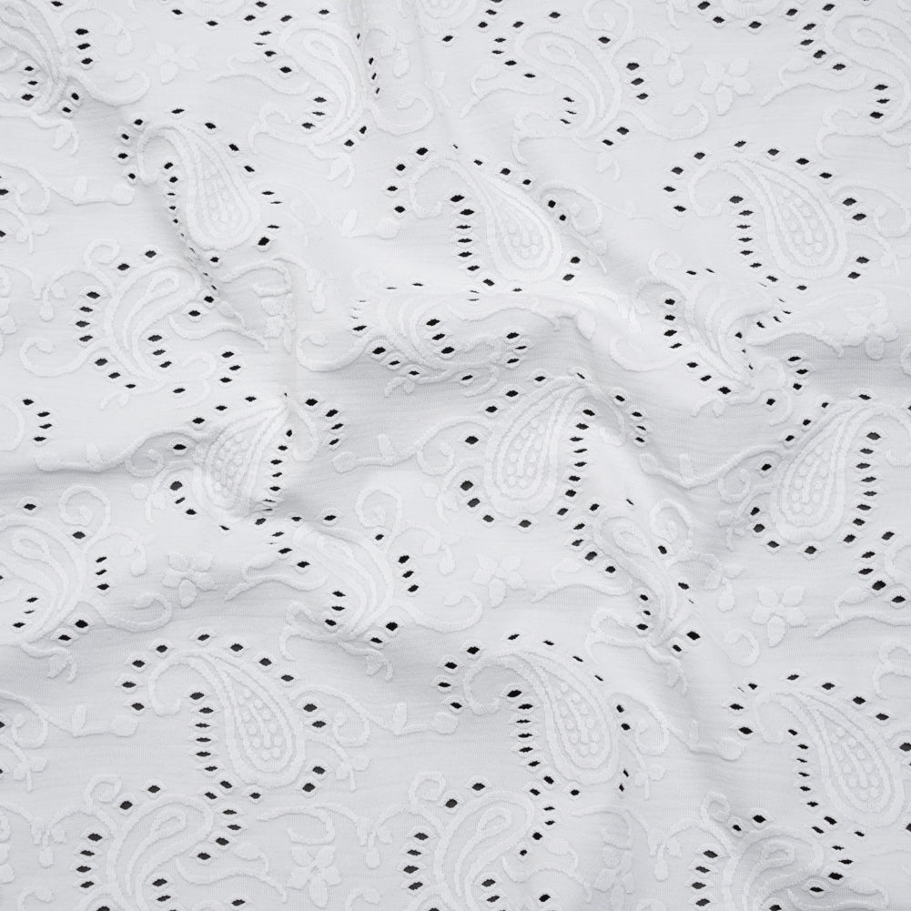 Stretch Nylon Eyelet Jacquard Knit - White Paisley - Designer Deadstock Stretch Nylon Eyelet Jacquard Knit - White Paisley - Designer Deadstock