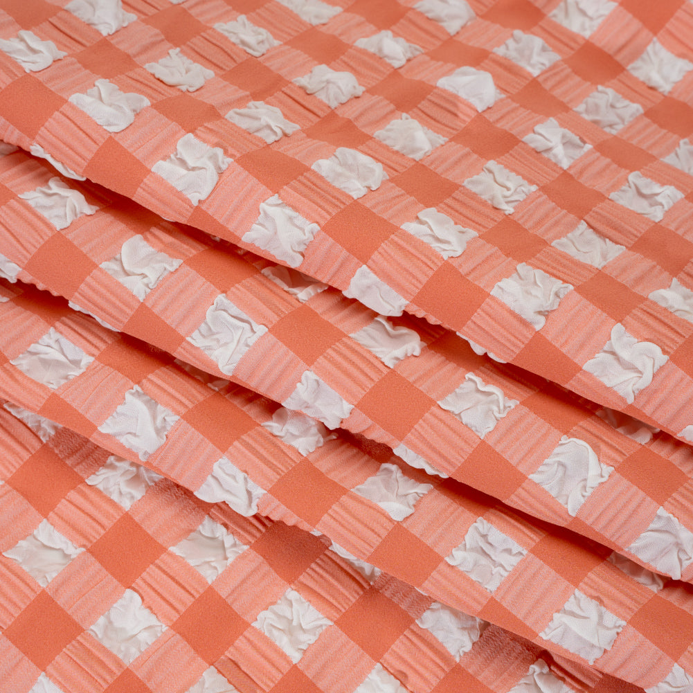 Puffy Stretch Polyester Seersucker - Pink and White Checks - Designer Deadstock Puffy Stretch Polyester Seersucker - Pink and White Checks - Designer Deadstock