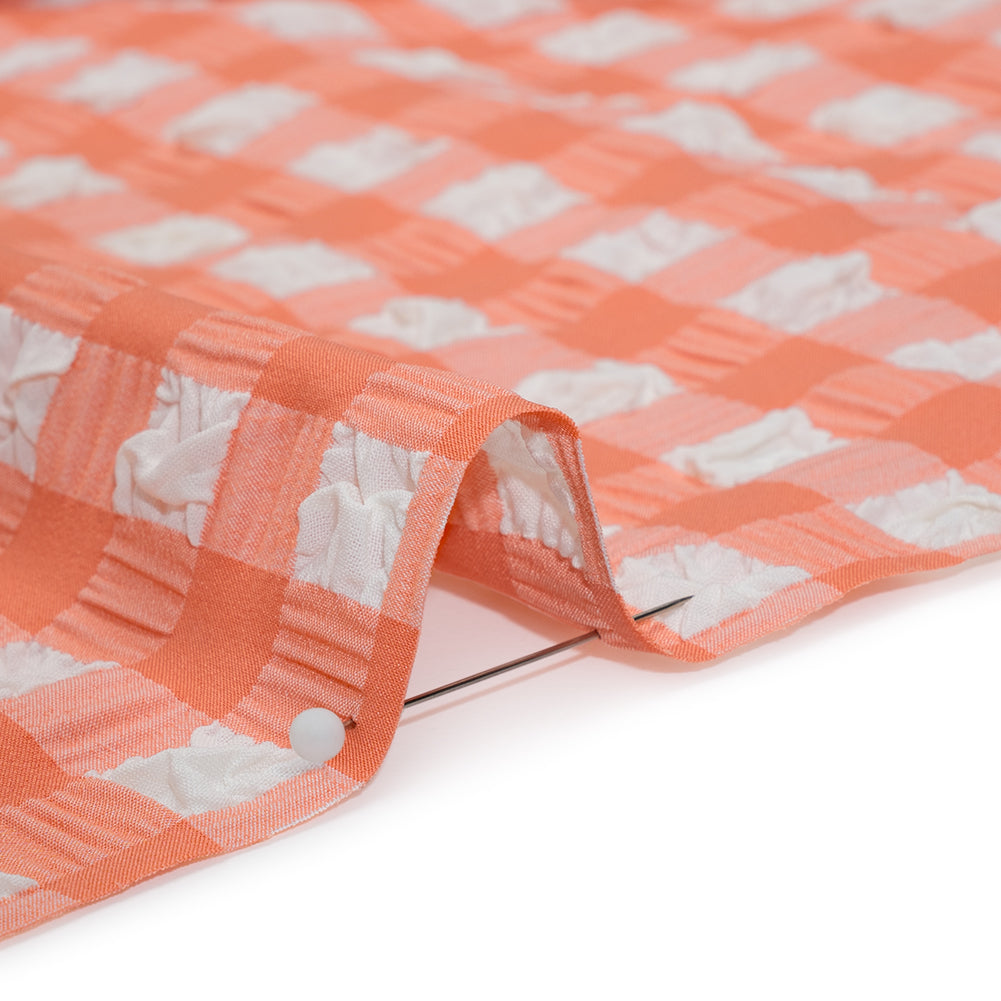 Puffy Stretch Polyester Seersucker - Pink and White Checks - Designer Deadstock Puffy Stretch Polyester Seersucker - Pink and White Checks - Designer Deadstock