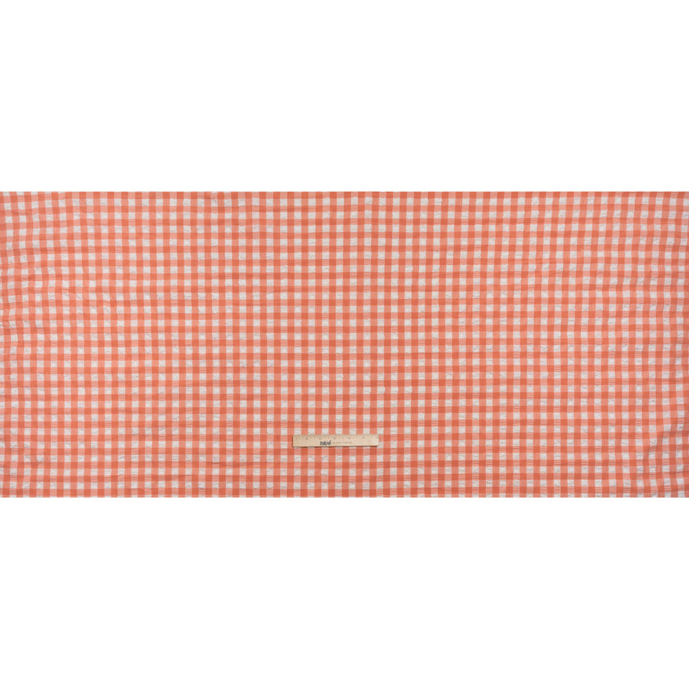 Puffy Stretch Polyester Seersucker - Pink and White Checks - Designer Deadstock Puffy Stretch Polyester Seersucker - Pink and White Checks - Designer Deadstock