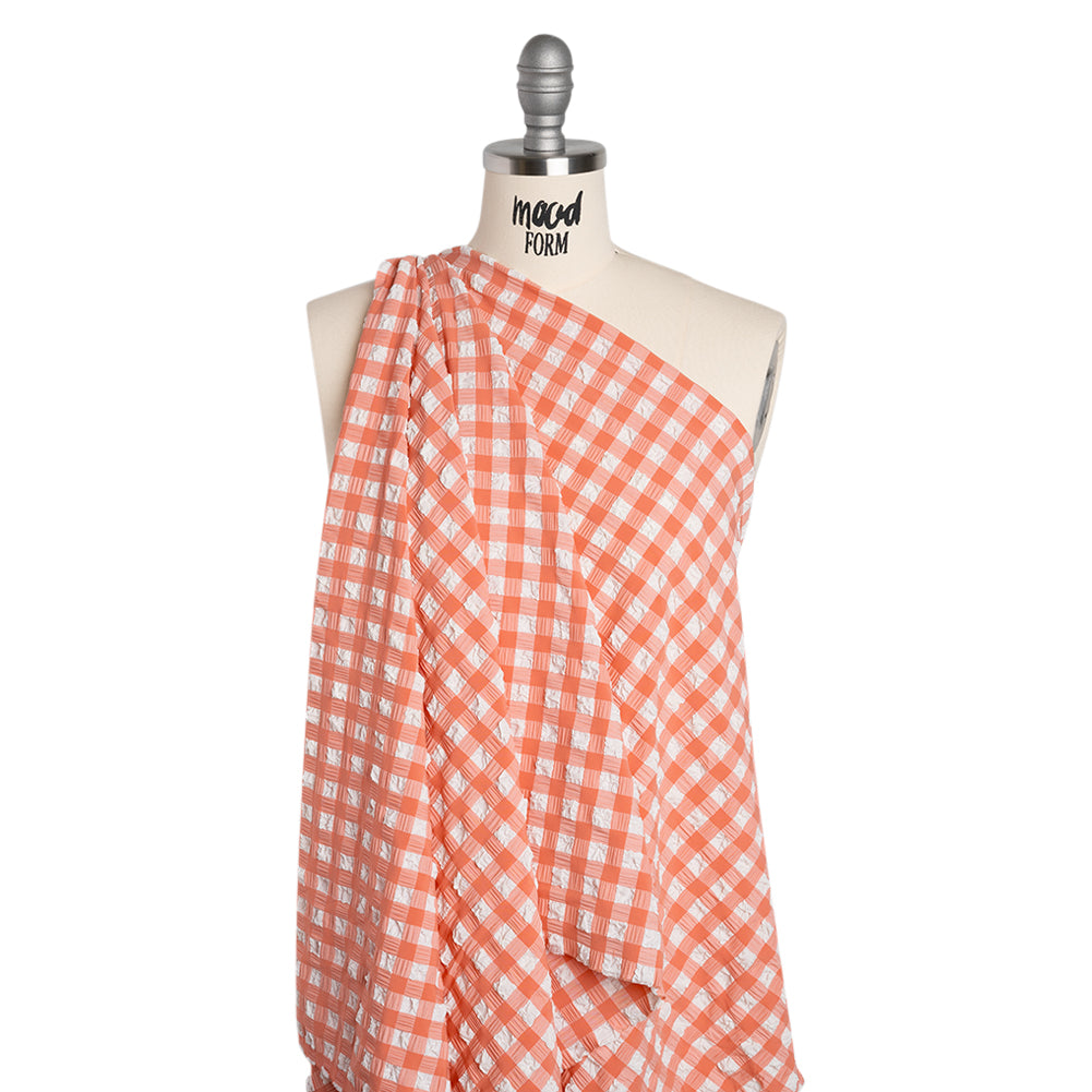 Puffy Stretch Polyester Seersucker - Pink and White Checks - Designer Deadstock Puffy Stretch Polyester Seersucker - Pink and White Checks - Designer Deadstock