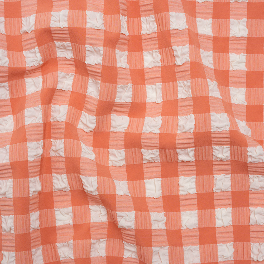 Puffy Stretch Polyester Seersucker - Pink and White Checks - Designer Deadstock Puffy Stretch Polyester Seersucker - Pink and White Checks - Designer Deadstock