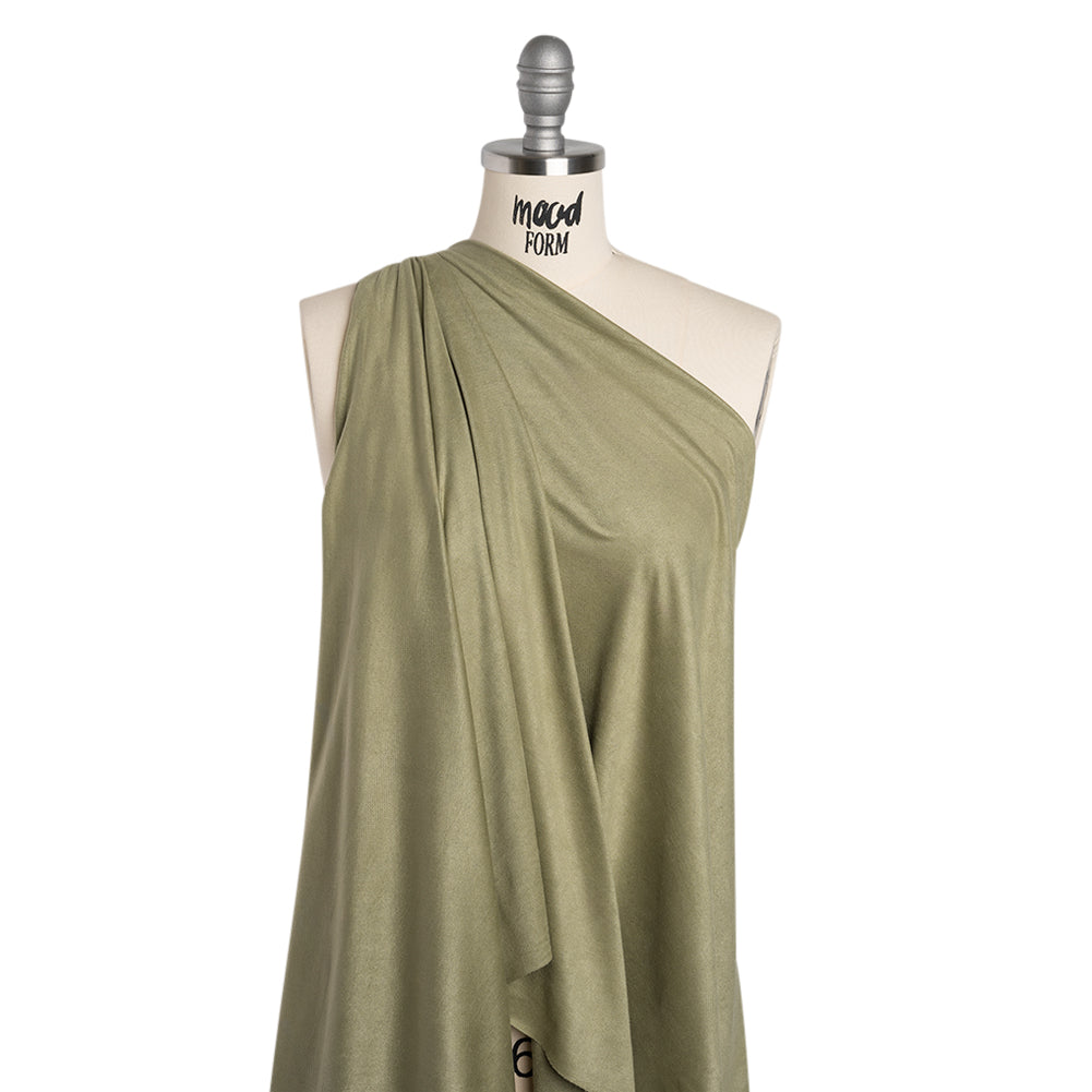 Polyester Faux Suede Jersey - Sage Green - Designer Deadstock Polyester Faux Suede Jersey - Sage Green - Designer Deadstock