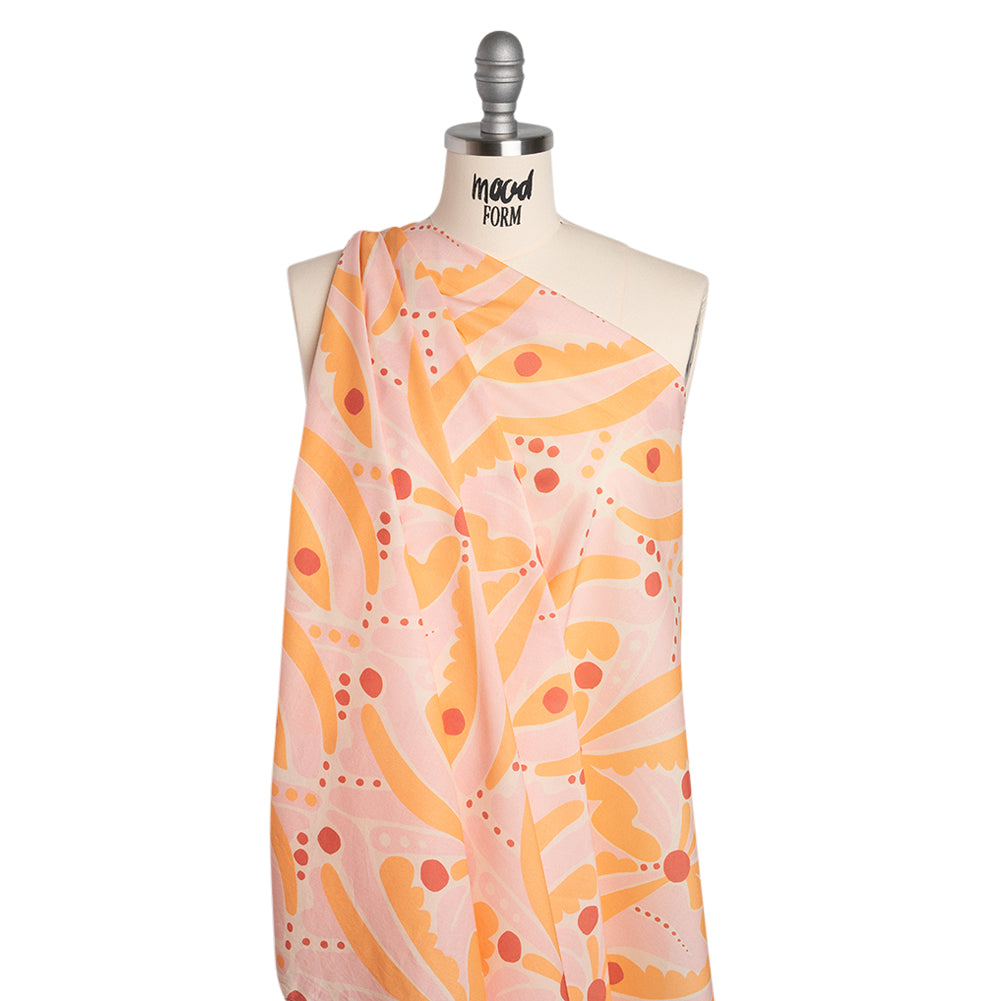 Cotton Lawn - Orange Creamsicle, Light Pink and Red Groovy Retro Floral - Designer Deadstock Cotton Lawn - Orange Creamsicle, Light Pink and Red Groovy Retro Floral - Designer Deadstock