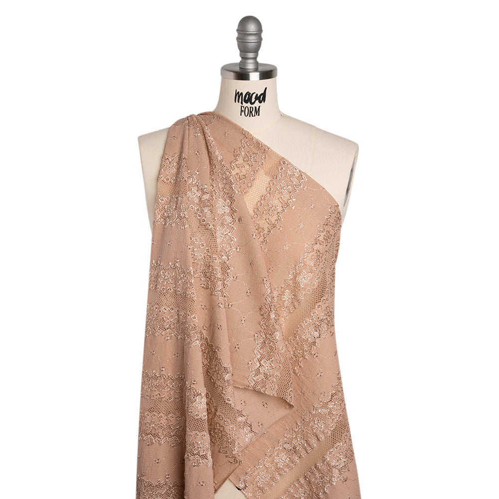 Stretch Polyester Knit Embroidered Eyelet Lace - Nude Floral and Abstract Stripes - Deadstock Stretch Polyester Knit Embroidered Eyelet Lace - Nude Floral and Abstract Stripes - Deadstock