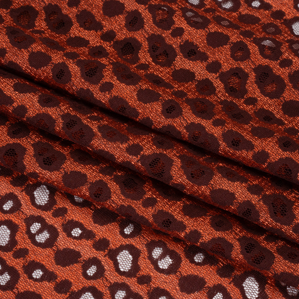 Two-Tone Polyester Lace - Burnt Orange and Maroon Animal Spots - Deadstock - Folded Two-Tone Polyester Lace - Burnt Orange and Maroon Animal Spots - Deadstock - Folded