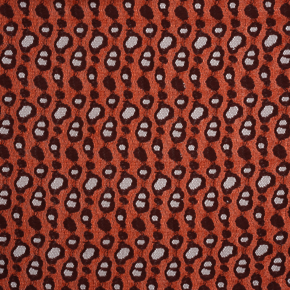 Two-Tone Polyester Lace - Burnt Orange and Maroon Animal Spots - Deadstock Two-Tone Polyester Lace - Burnt Orange and Maroon Animal Spots - Deadstock
