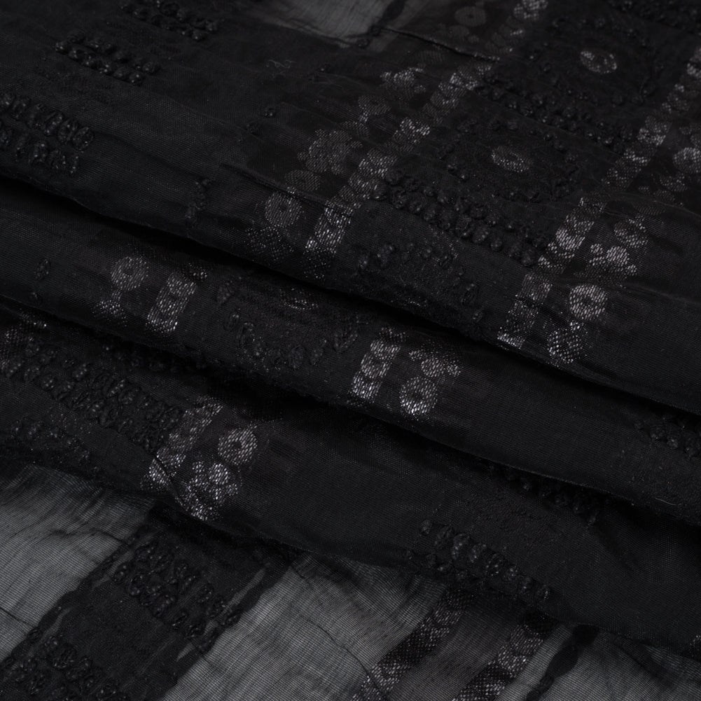 Textured Burnout Brocade - Metallic Black Circles and Stripes - Deadstock - Folded Textured Burnout Brocade - Metallic Black Circles and Stripes - Deadstock - Folded