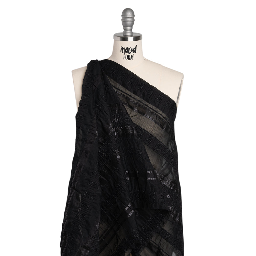 Textured Burnout Brocade - Metallic Black Circles and Stripes - Deadstock - Drape Textured Burnout Brocade - Metallic Black Circles and Stripes - Deadstock - Drape