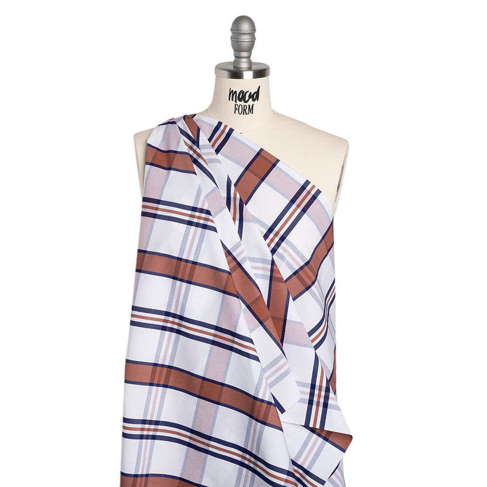 Cotton Shirting - Red, White and Navy Plaid - Designer Deadstock - Drape Cotton Shirting - Red, White and Navy Plaid - Designer Deadstock - Drape