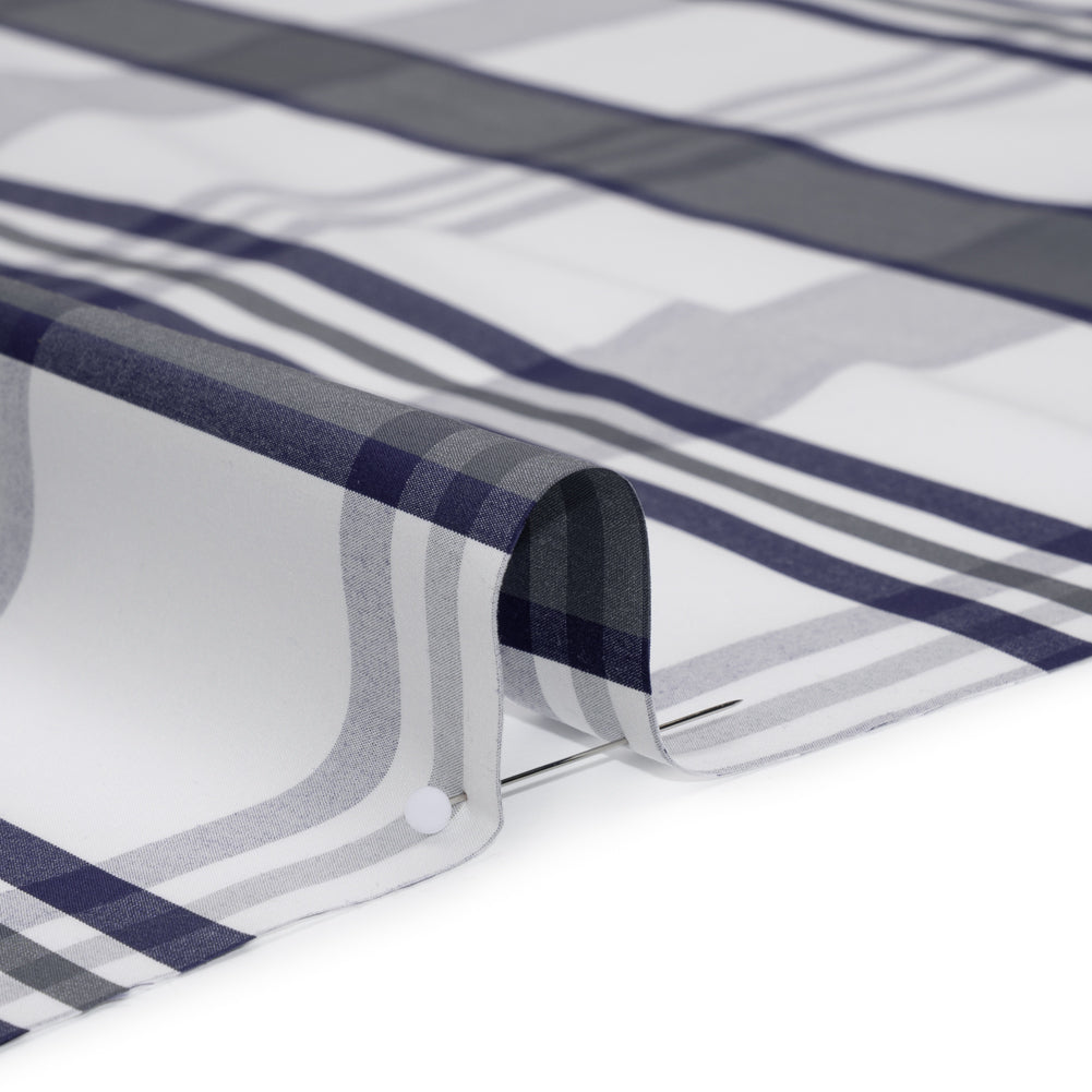 Cotton Shirting - Charcoal, White and Navy Plaid - Designer Deadstock - Detail Cotton Shirting - Charcoal, White and Navy Plaid - Designer Deadstock - Detail