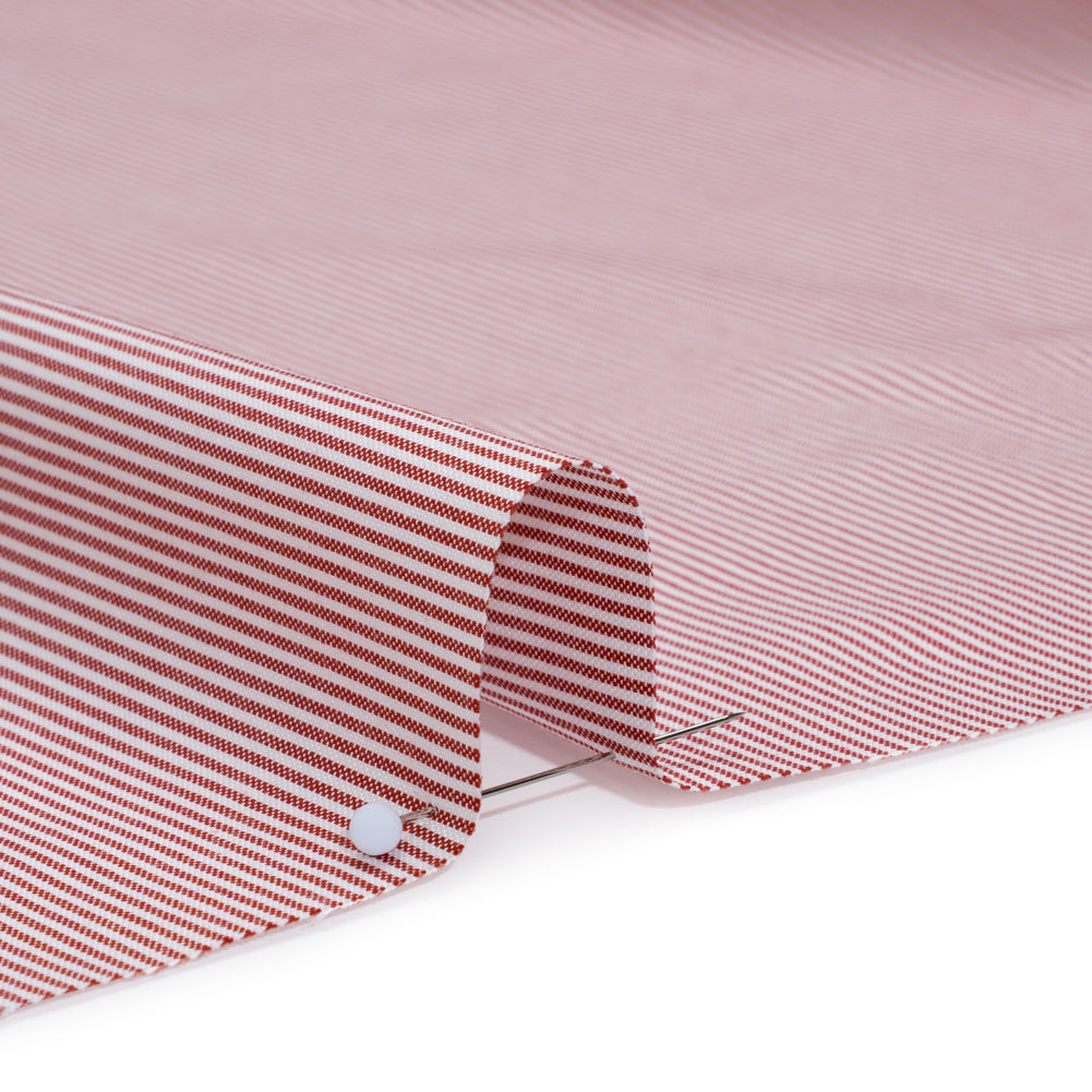 Cotton Oxford Shirting - Dark Red and White Stripes - Deadstock Cotton Oxford Shirting - Dark Red and White Stripes - Deadstock