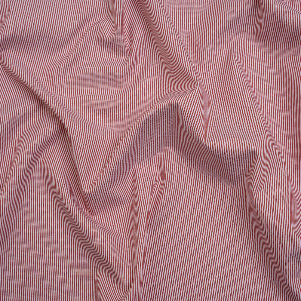 Cotton Oxford Shirting - Dark Red and White Stripes - Deadstock Cotton Oxford Shirting - Dark Red and White Stripes - Deadstock