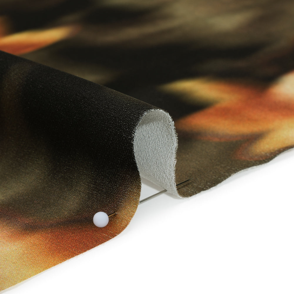 Polyester Crepe-Back Satin - Yellow, Tan and Olive Green Blurred Florals - Mood Exclusive Blurring Blossoms Print - Detail Polyester Crepe-Back Satin - Yellow, Tan and Olive Green Blurred Florals - Mood Exclusive Blurring Blossoms Print - Detail