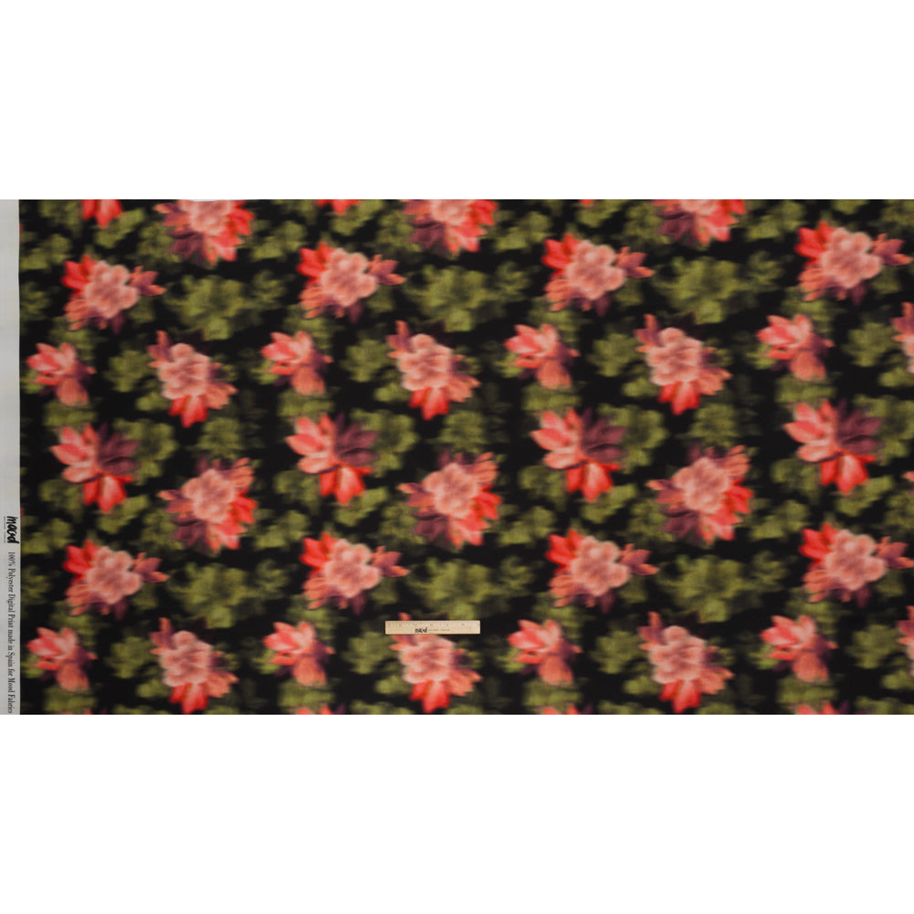 Polyester Crepe-Back Satin - Red, Pink and Green Blurred Florals - Mood Exclusive Blurring Blossoms Print - Full Polyester Crepe-Back Satin - Red, Pink and Green Blurred Florals - Mood Exclusive Blurring Blossoms Print - Full