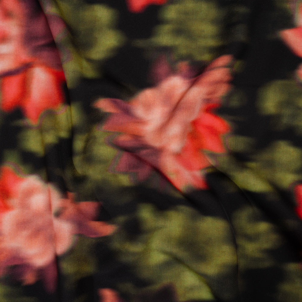 Polyester Crepe-Back Satin - Red, Pink and Green Blurred Florals - Mood Exclusive Blurring Blossoms Print Polyester Crepe-Back Satin - Red, Pink and Green Blurred Florals - Mood Exclusive Blurring Blossoms Print