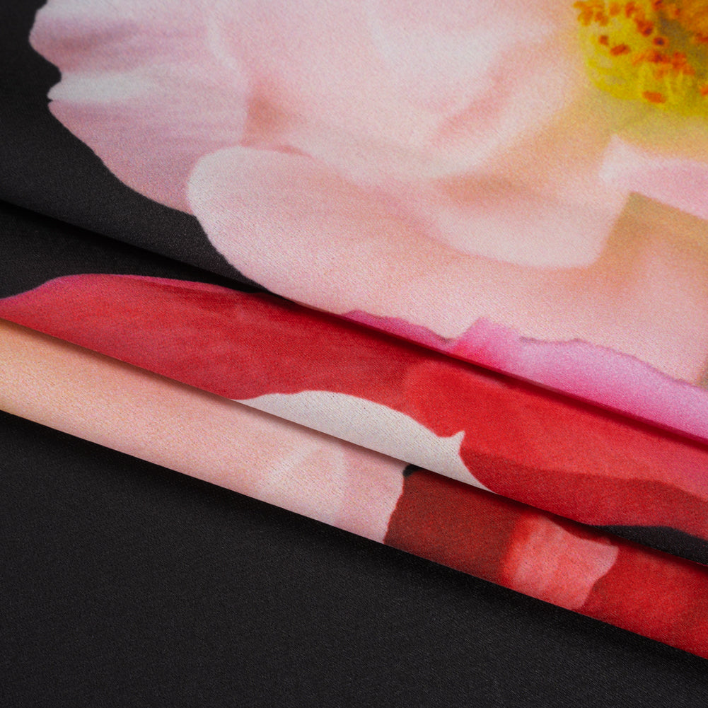 Polyester Crepe-Back Satin - Black, Yellow and Red Realistic Flowers - Mood Exclusive Photosynthesis Snapshot Print Polyester Crepe-Back Satin - Black, Yellow and Red Realistic Flowers - Mood Exclusive Photosynthesis Snapshot Print