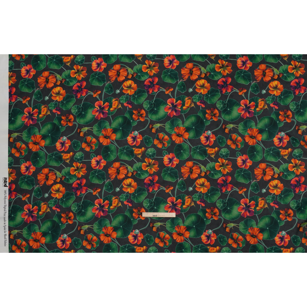 Polyester Crepe-Back Satin - Dark Green and Orange Flowers and Lily Pads - Mood Exclusive Climbing Crocus Print Polyester Crepe-Back Satin - Dark Green and Orange Flowers and Lily Pads - Mood Exclusive Climbing Crocus Print