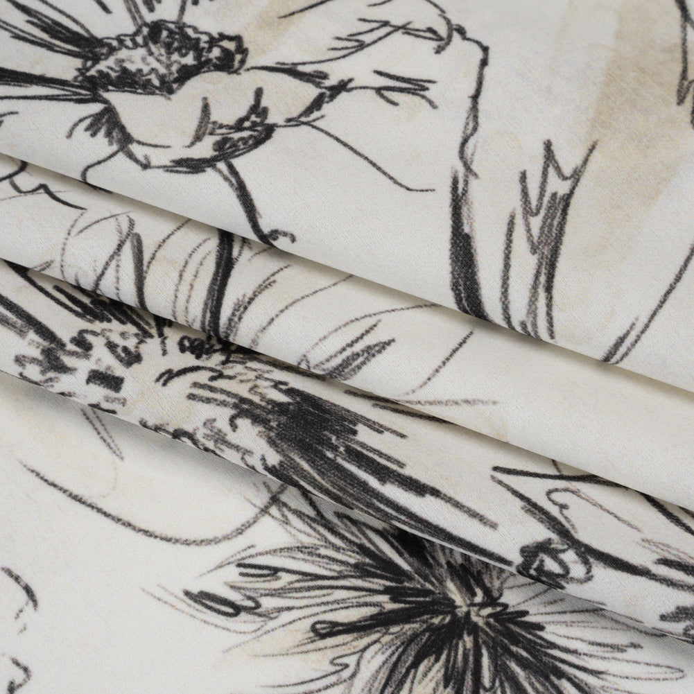 Polyester Crepe-Back Satin - Black and Cream Florals - Mood Exclusive Illustrated Herbarium Print Polyester Crepe-Back Satin - Black and Cream Florals - Mood Exclusive Illustrated Herbarium Print