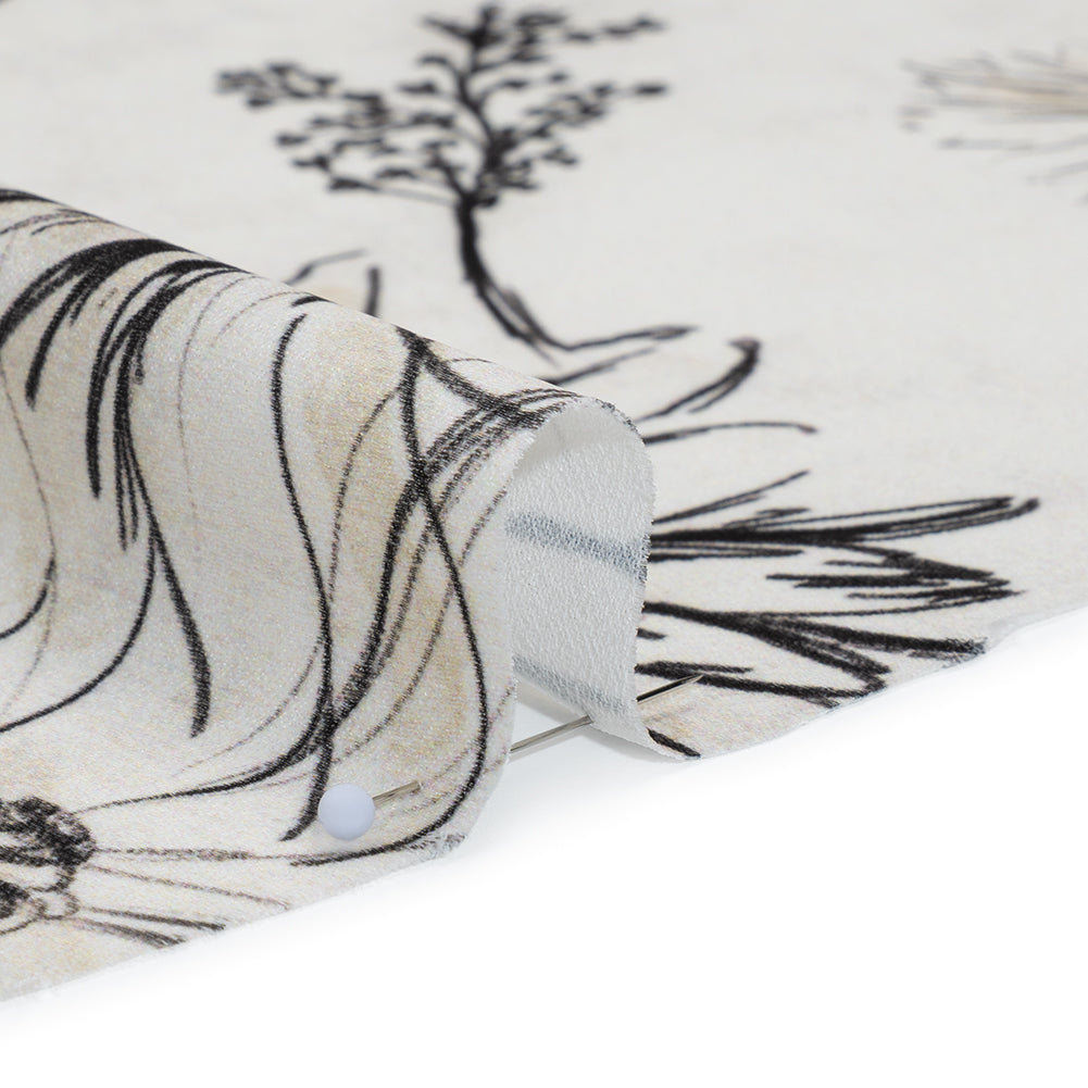 Polyester Crepe-Back Satin - Black and Cream Florals - Mood Exclusive Illustrated Herbarium Print Polyester Crepe-Back Satin - Black and Cream Florals - Mood Exclusive Illustrated Herbarium Print