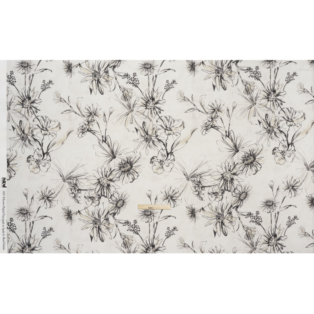 Polyester Crepe-Back Satin - Black and Cream Florals - Mood Exclusive Illustrated Herbarium Print Polyester Crepe-Back Satin - Black and Cream Florals - Mood Exclusive Illustrated Herbarium Print