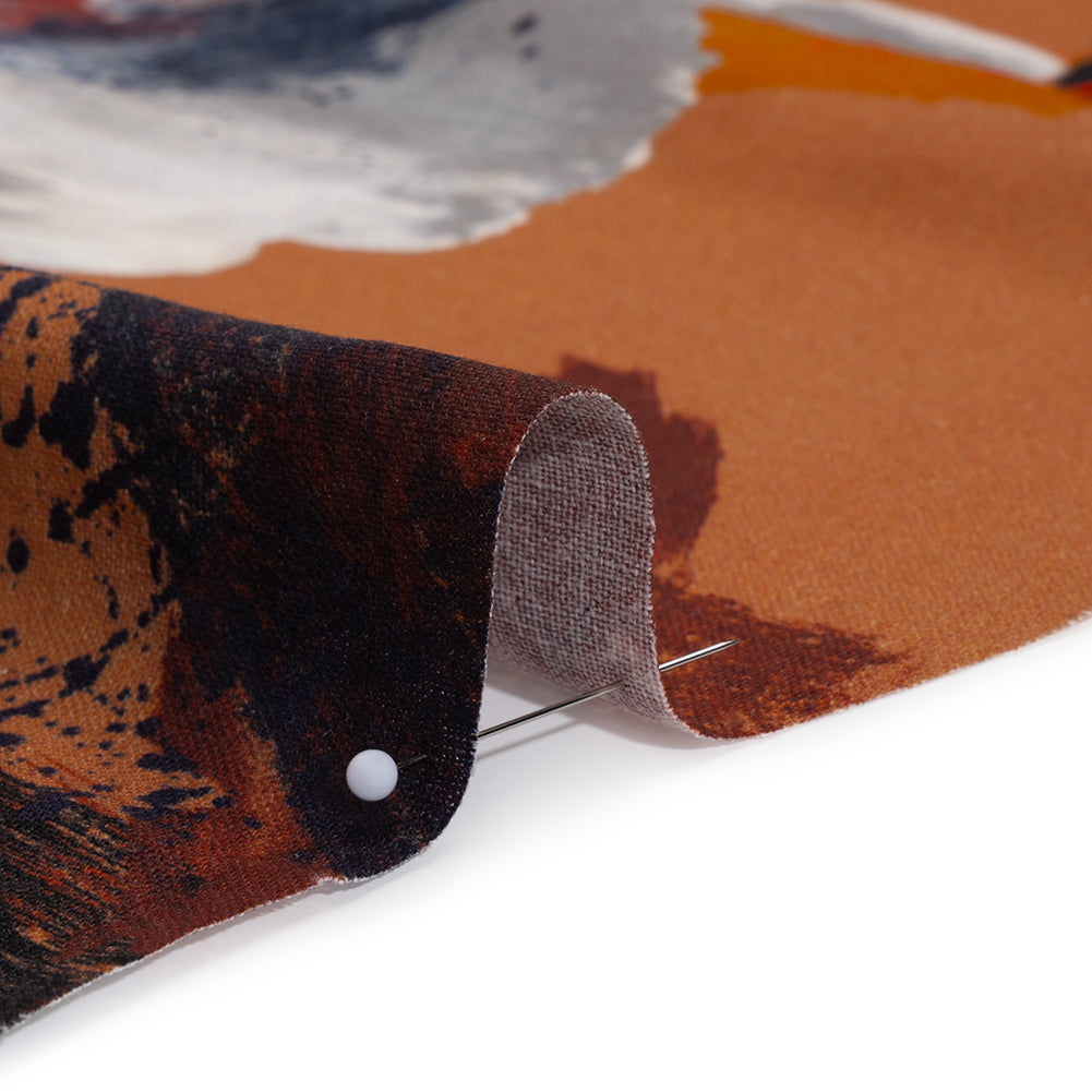 Linen and Rayon Woven - Burnt Orange and Black Abstract Brushstrokes - Mood Exclusive Pigment Playground Print - Detail Linen and Rayon Woven - Burnt Orange and Black Abstract Brushstrokes - Mood Exclusive Pigment Playground Print - Detail