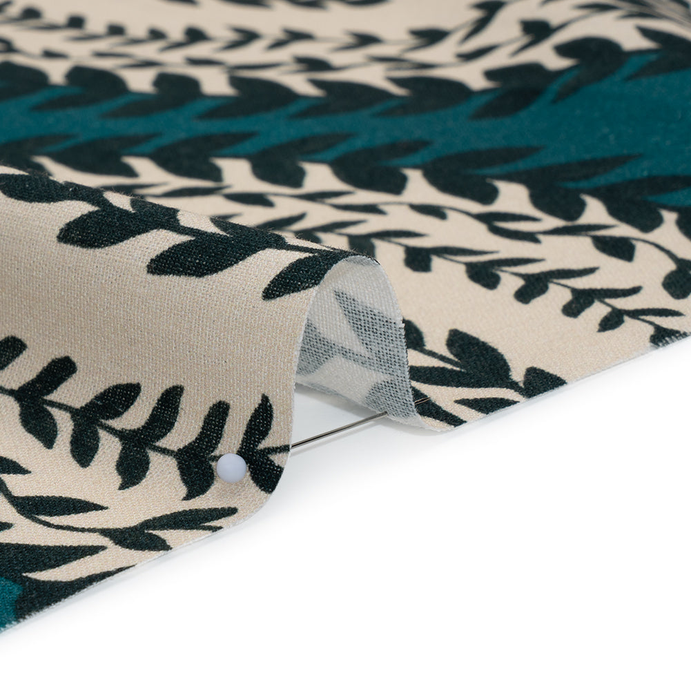 Linen and Rayon Woven - Teal, Navy and Cream Leafy Ogees - Mood Exclusive Lazy River Print Linen and Rayon Woven - Teal, Navy and Cream Leafy Ogees - Mood Exclusive Lazy River Print