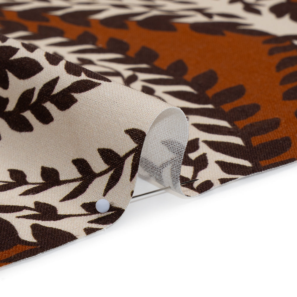 Linen and Rayon Woven - Burnt Orange, Brown and Cream Leafy Ogees - Mood Exclusive Lazy River Print Linen and Rayon Woven - Burnt Orange, Brown and Cream Leafy Ogees - Mood Exclusive Lazy River Print