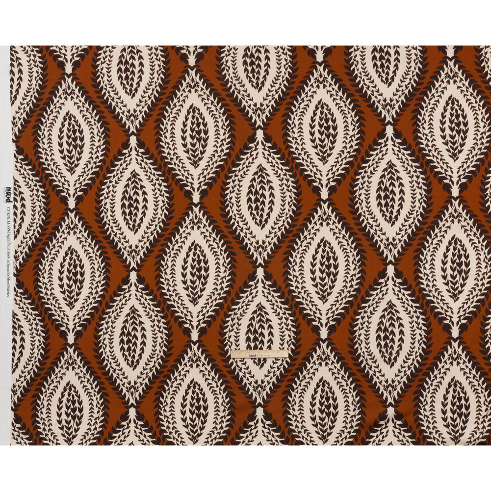 Linen and Rayon Woven - Burnt Orange, Brown and Cream Leafy Ogees - Mood Exclusive Lazy River Print Linen and Rayon Woven - Burnt Orange, Brown and Cream Leafy Ogees - Mood Exclusive Lazy River Print