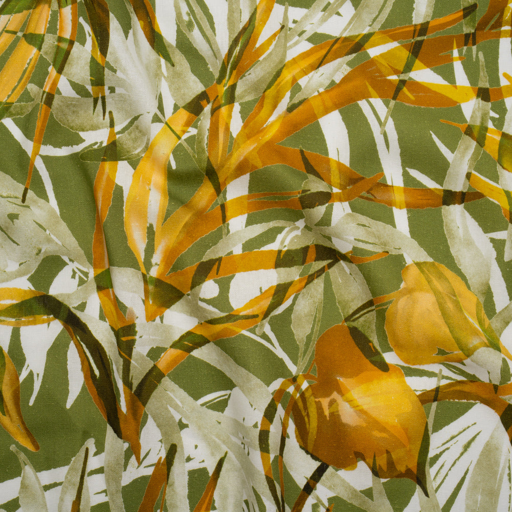 Linen and Rayon Woven - Grass Green and Yellow Overlapping Leaves - Mood Exclusive Vine Vista Print Linen and Rayon Woven - Grass Green and Yellow Overlapping Leaves - Mood Exclusive Vine Vista Print