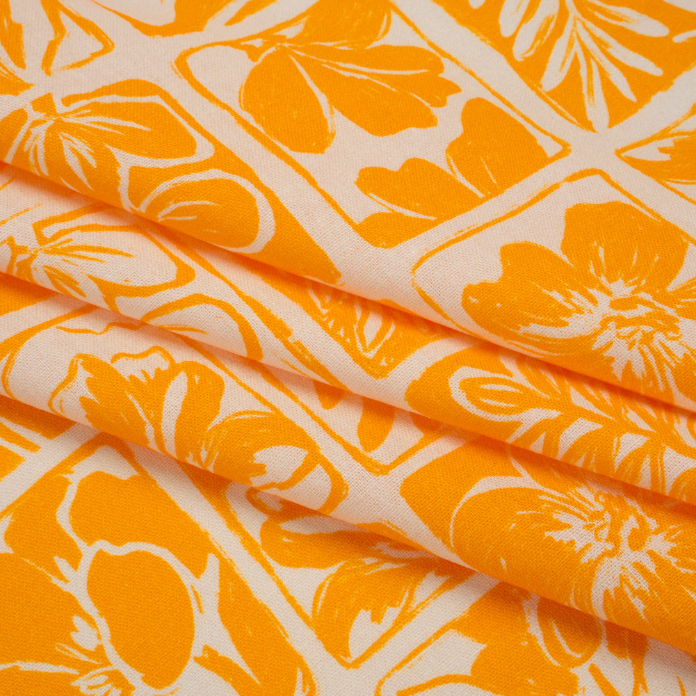 Linen and Rayon Woven - Sunshine Yellow and Cream Leaf and Flower Blocks - Mood Exclusive Terrarium Tendrils Print Linen and Rayon Woven - Sunshine Yellow and Cream Leaf and Flower Blocks - Mood Exclusive Terrarium Tendrils Print